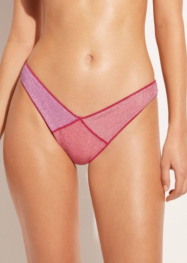 slip bikini lisbona brasiliano lamé alto da donna calzedonia rosa