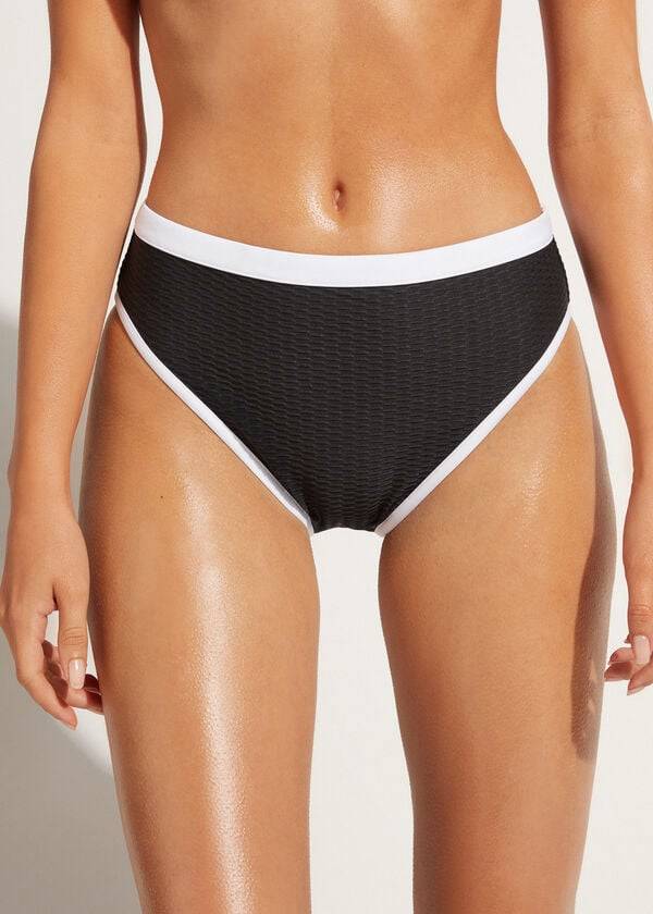 slip bikini da donna a vita alta coimbra di calzedonia nerobianco