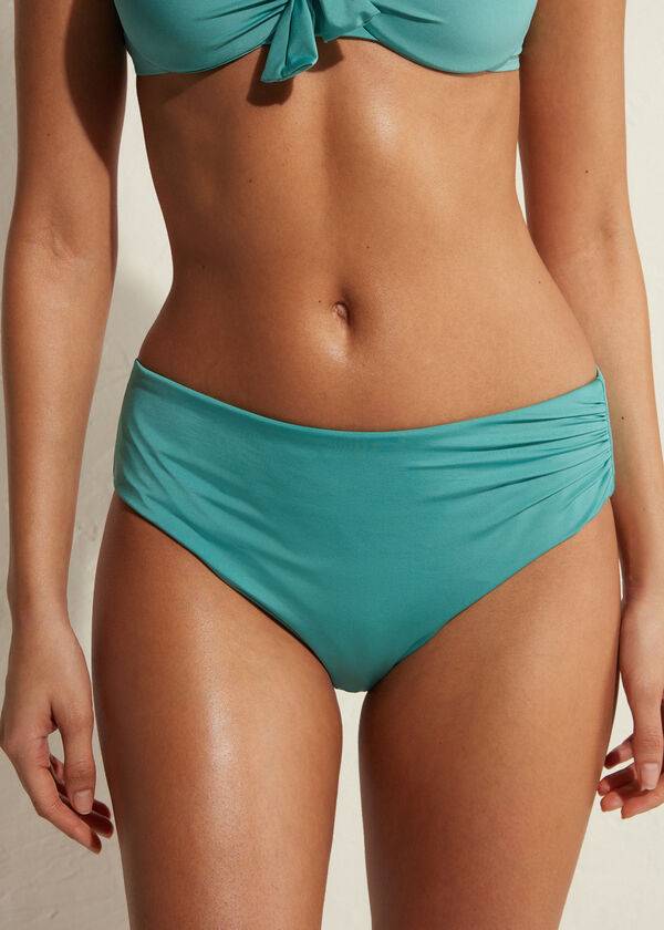 slip bikini da donna ecologico a vita alta calzedonia indonesia turchese