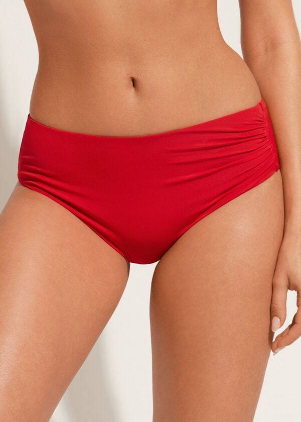 slip bikini ecologico a vita alta da donna calzedonia indonesiano color bordeaux