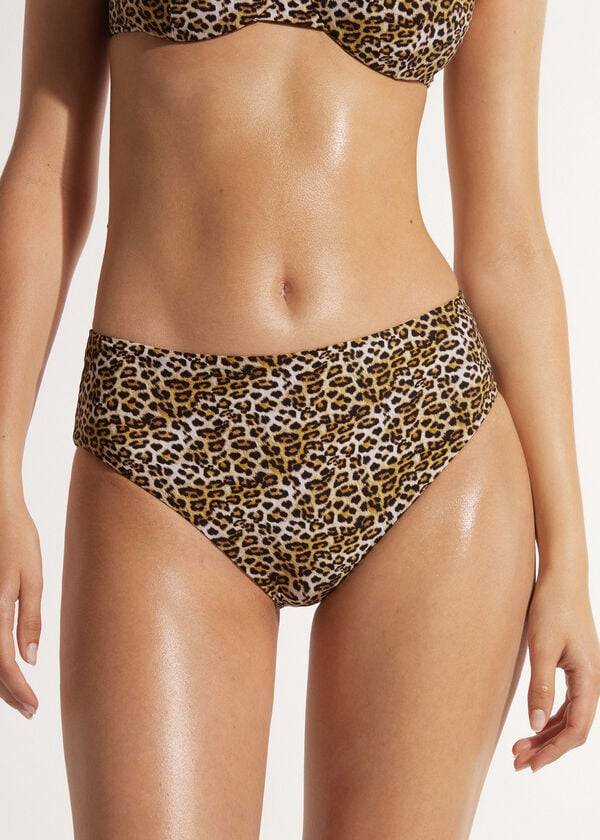 slip bikini a vita alta malindi da donna calzedonia marrone