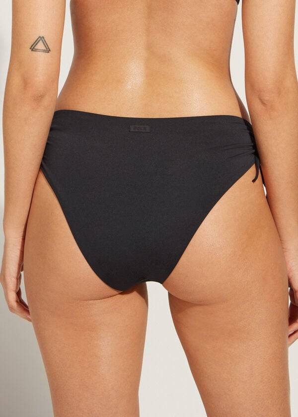 calzedonia - slip bikini da donna con coulisse a vita alta in indonesia nero