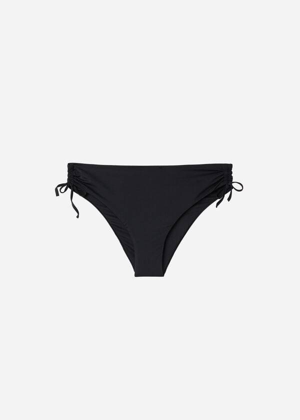 calzedonia - slip bikini da donna con coulisse a vita alta in indonesia nero