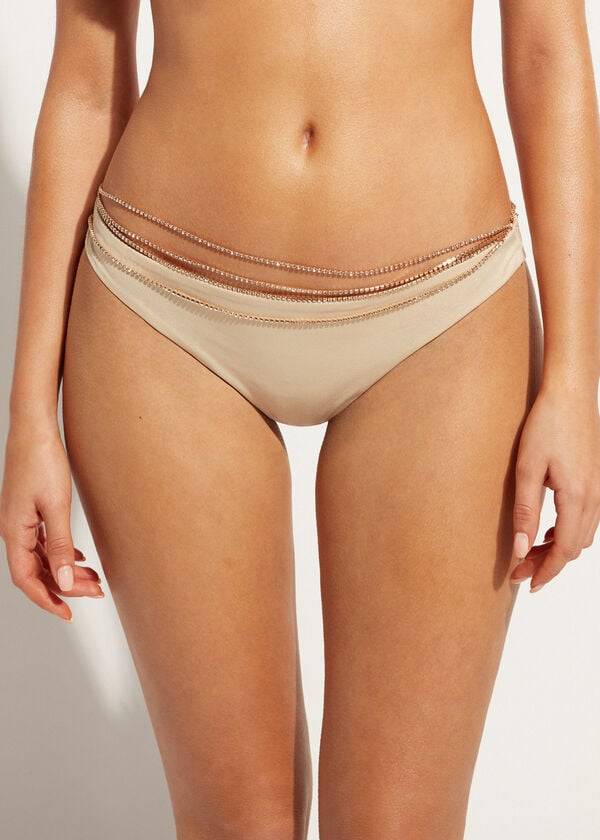 calzedonia rhinestone brazilian luxor bikini bottom da donna oro