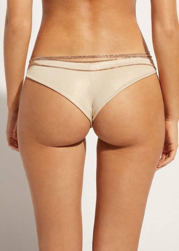 calzedonia rhinestone brazilian luxor bikini bottom da donna oro