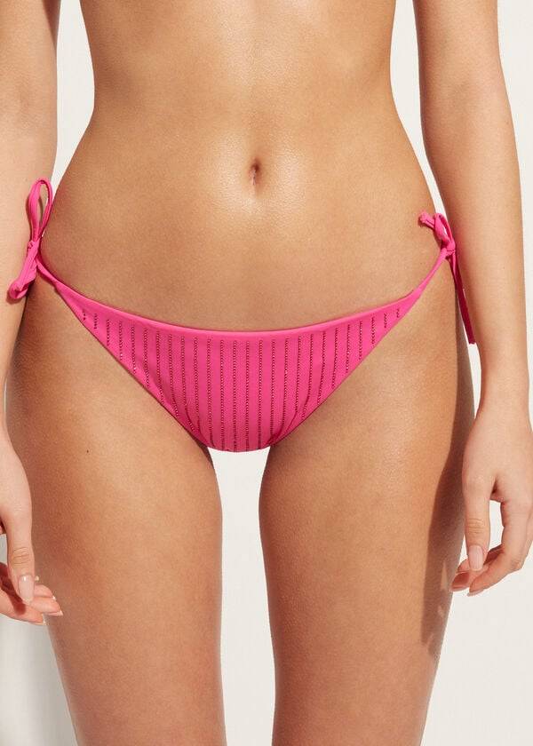 slip bikini da donna shanghai con perizoma brasiliano e strass calzedonia rosa