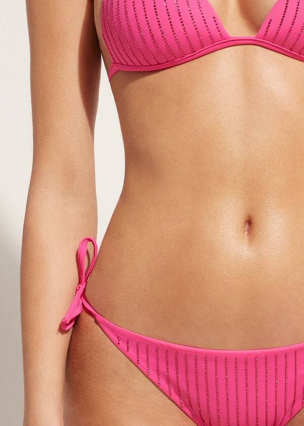slip bikini da donna shanghai con perizoma brasiliano e strass calzedonia rosa