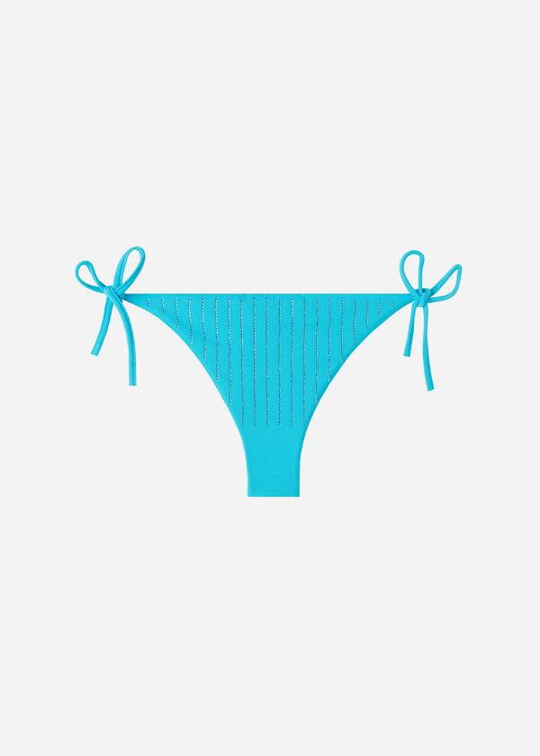 slip bikini da donna shanghai con perizoma brasiliano e strass calzedonia color turchese verde