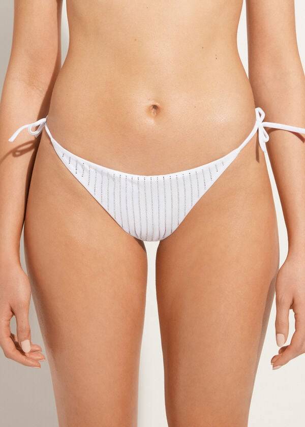 calzedonia rhinestone brazilian string shanghai bikini bottom da donna bianco