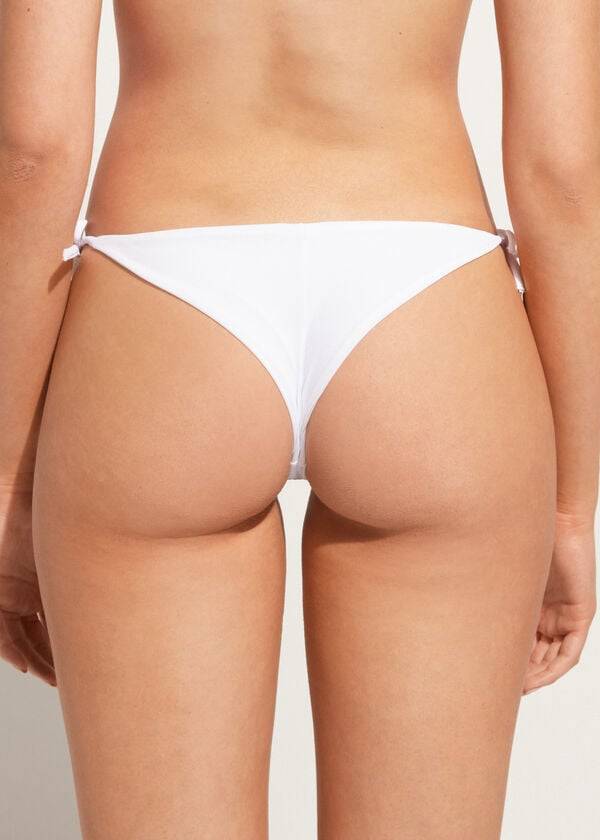 calzedonia rhinestone brazilian string shanghai bikini bottom da donna bianco
