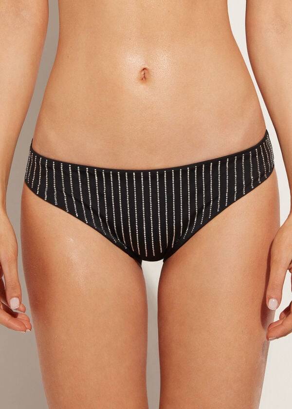 slip bikini shanghai con strass calzedonia da donna colore nero