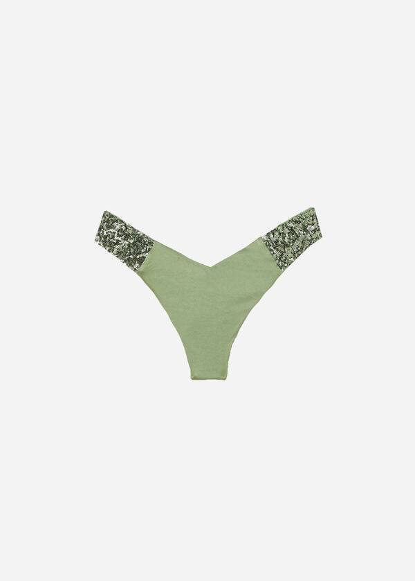slip bikini brasiliano a vita alta con paillettes calzedonia da donna colore verde
