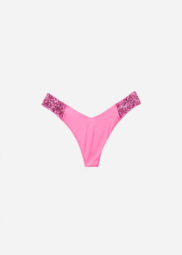 slip bikini brasiliano a vita alta con paillettes rosa calzedonia cannes cheeky da donna