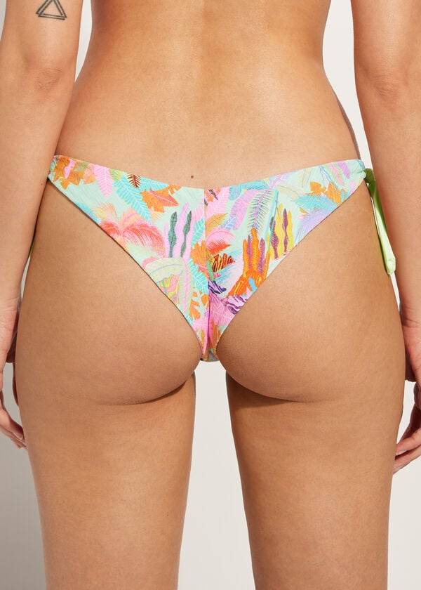 calzedonia side-tie brazilian foliage tahiti - slip bikini da donna verde