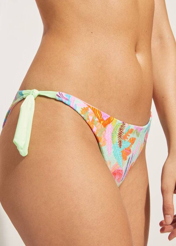 calzedonia side-tie brazilian foliage tahiti - slip bikini da donna verde