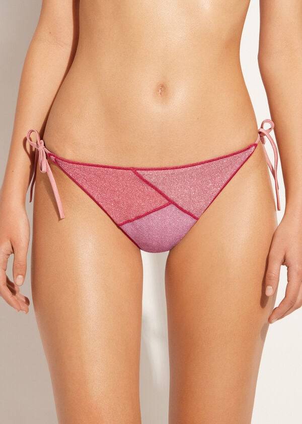 slip bikini donna calzedonia string tie lamé lisbona rosa