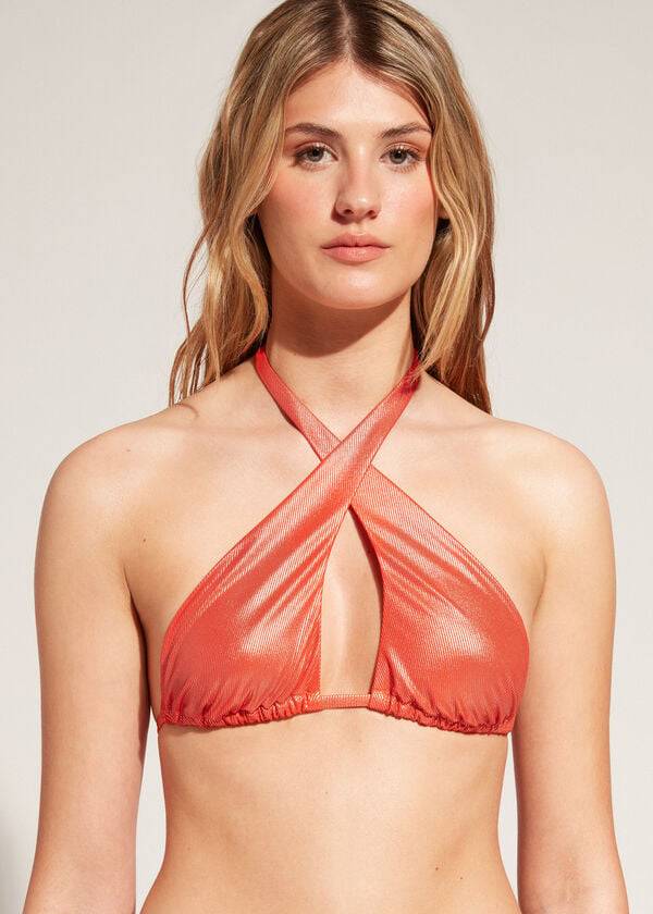 top bikini calzedonia bandeau antigua da donna color corallo arancione
