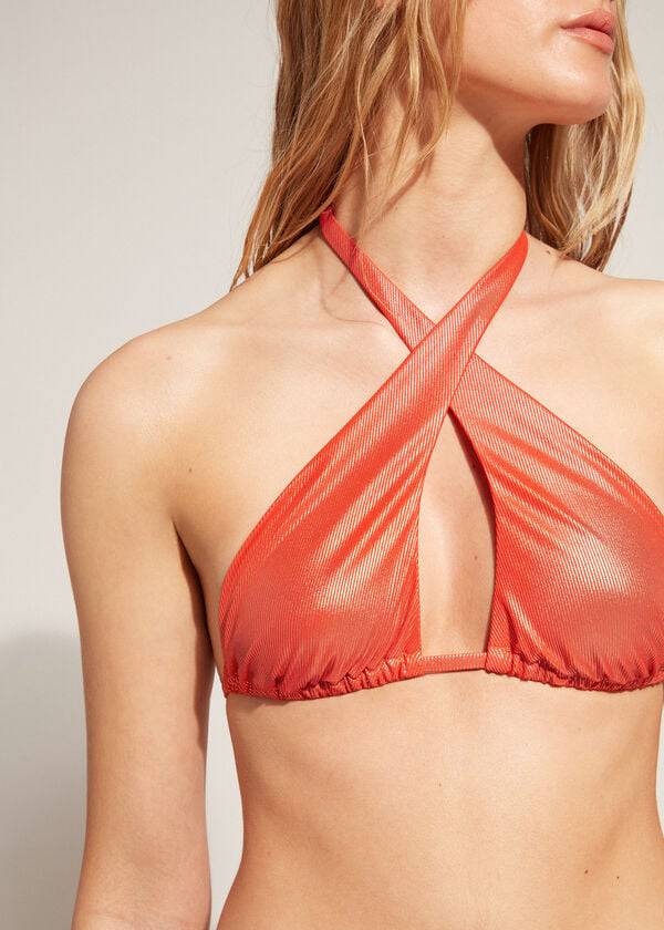 top bikini calzedonia bandeau antigua da donna color corallo arancione