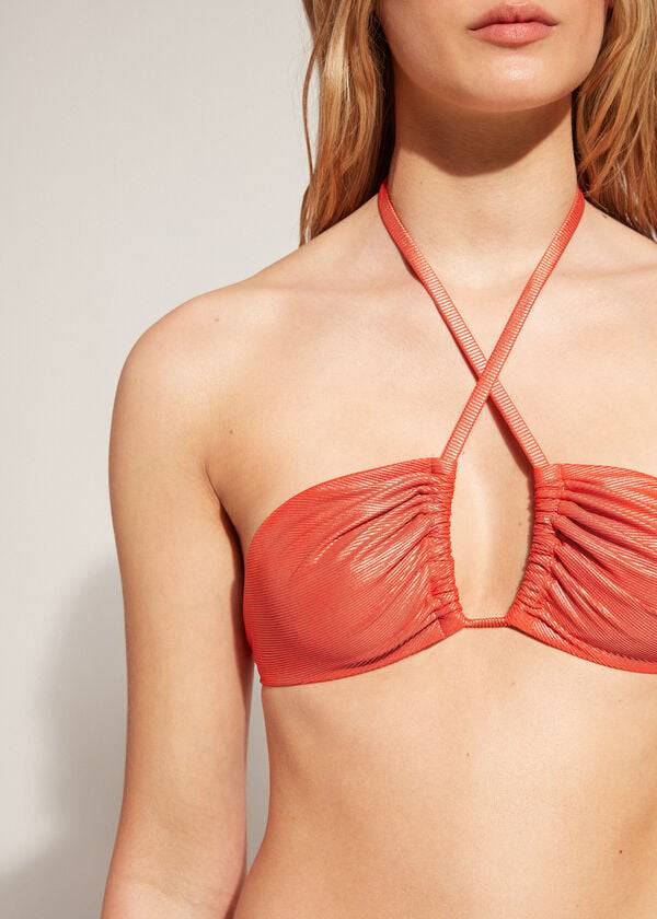 top bikini calzedonia bandeau antigua da donna color corallo arancione