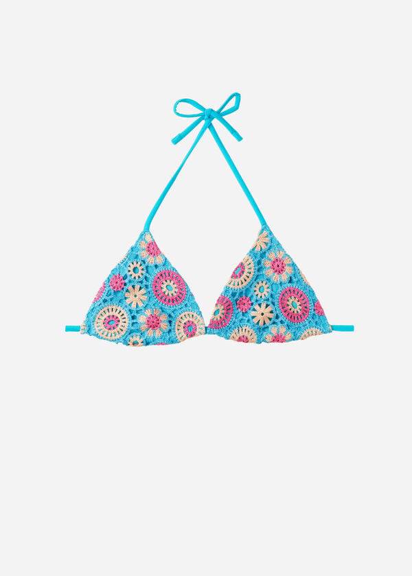 reggiseno bikini capri con perizoma a triangolo lavorato alluncinetto calzedonia da donna color turchese