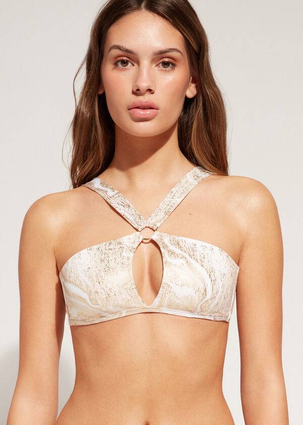 top bikini a fascia hollywood con cut-out calzedonia da donna color oro