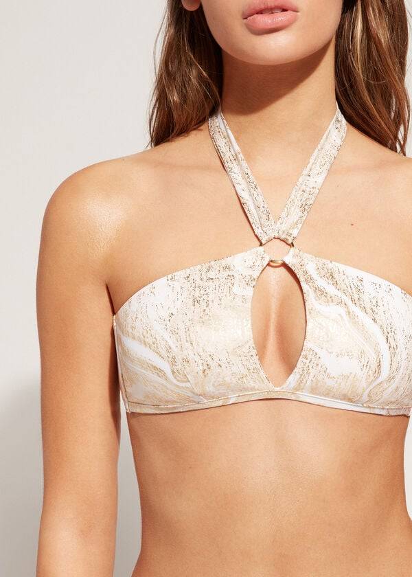 top bikini a fascia hollywood con cut-out calzedonia da donna color oro