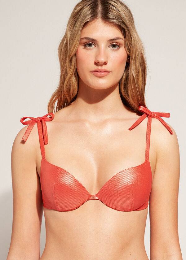 reggiseno bikini antigua con imbottitura graduata calzedonia da donna colore corallo e arancione