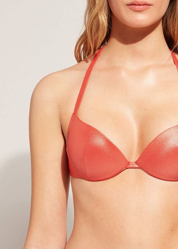 reggiseno bikini antigua con imbottitura graduata calzedonia da donna colore corallo e arancione