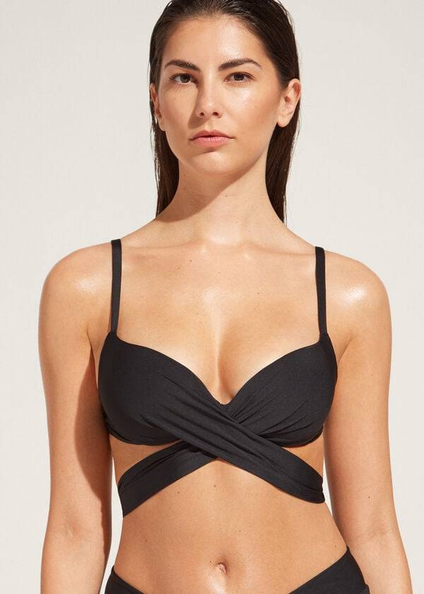 reggiseno bikini nero con imbottitura graduata e push-up calzedonia indonesia da donna