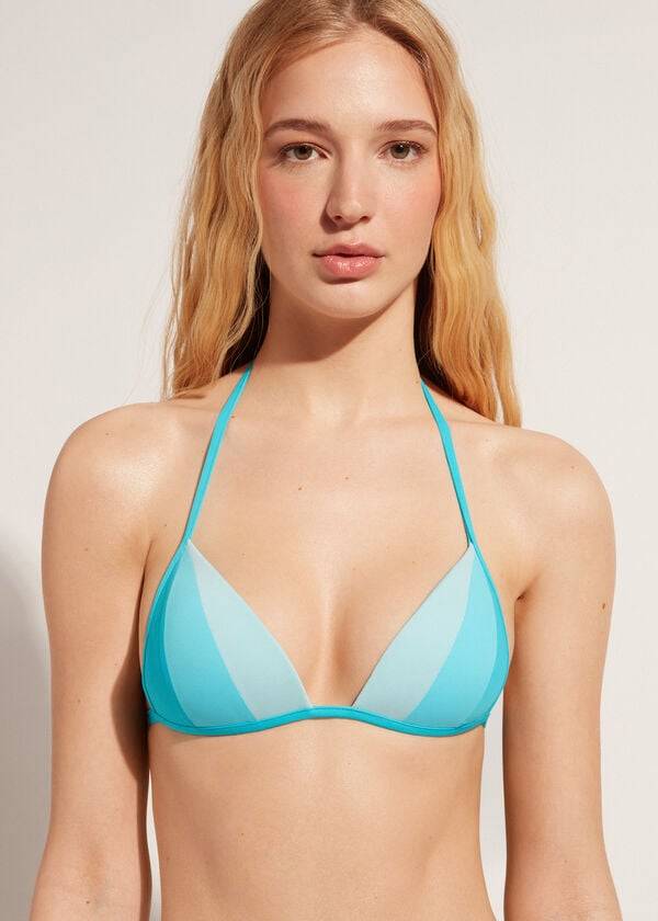 reggiseno bikini da donna a triangolo imbottito graduato calzedonia azzorre color turchese