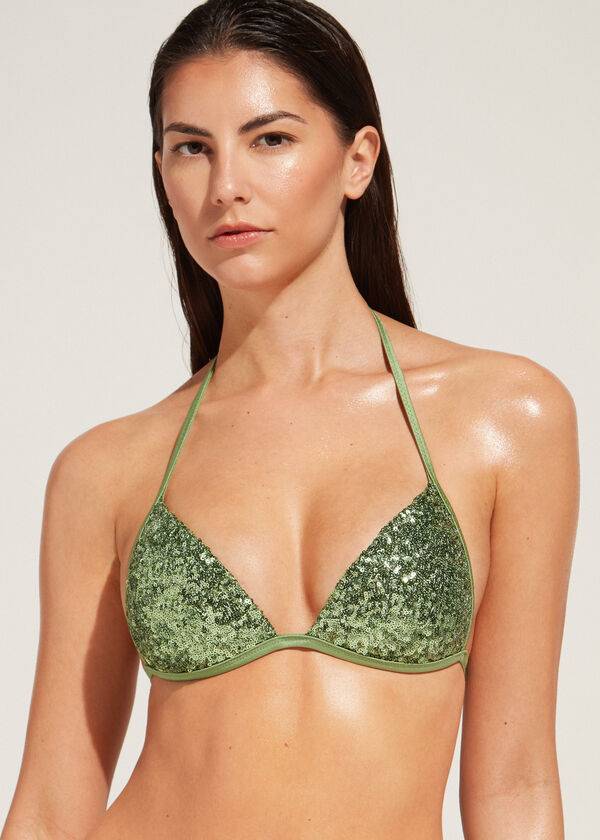 reggiseno bikini a triangolo imbottito graduato calzedonia cannes da donna verde