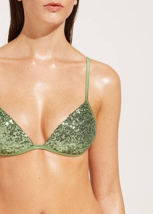 reggiseno bikini a triangolo imbottito graduato calzedonia cannes da donna verde