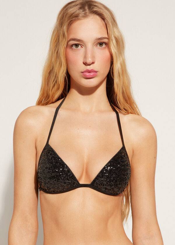 reggiseno bikini da donna a triangolo imbottito graduato calzedonia nero cannes
