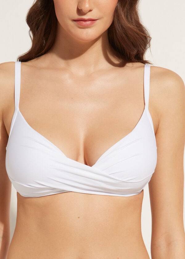 reggiseno bikini a triangolo imbottito incrociato morbido e graduato da donna calzedonia indonesia bianco