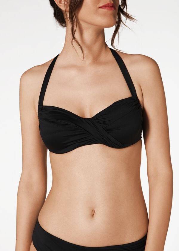 calzedonia indonesia c-cup balconcino coulisse donna bikini top nero