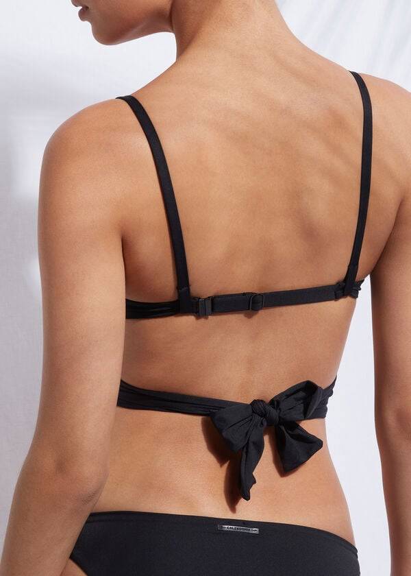 reggiseno bikini nero con spalline incrociate e push-up calzedonia indonesia da donna