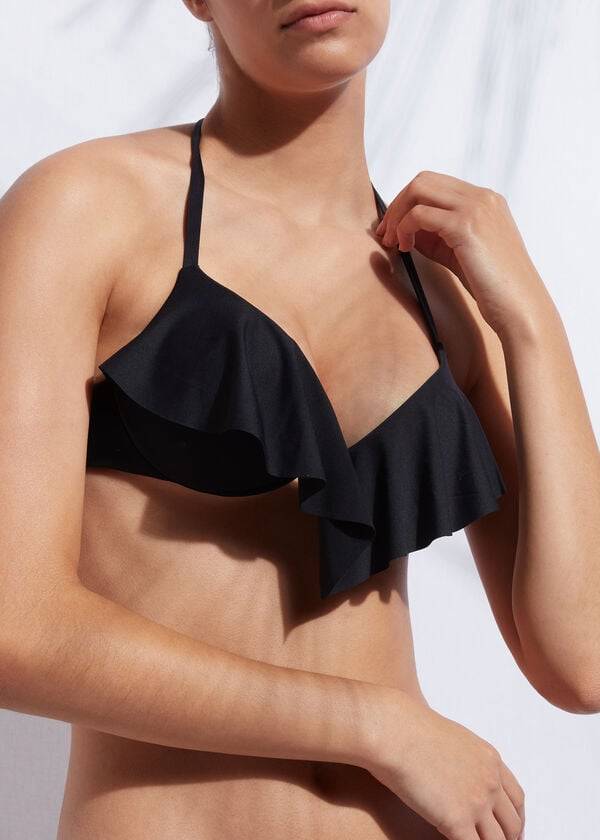 reggiseno bikini nero con volant e push-up ultra da donna calzedonia indonesia