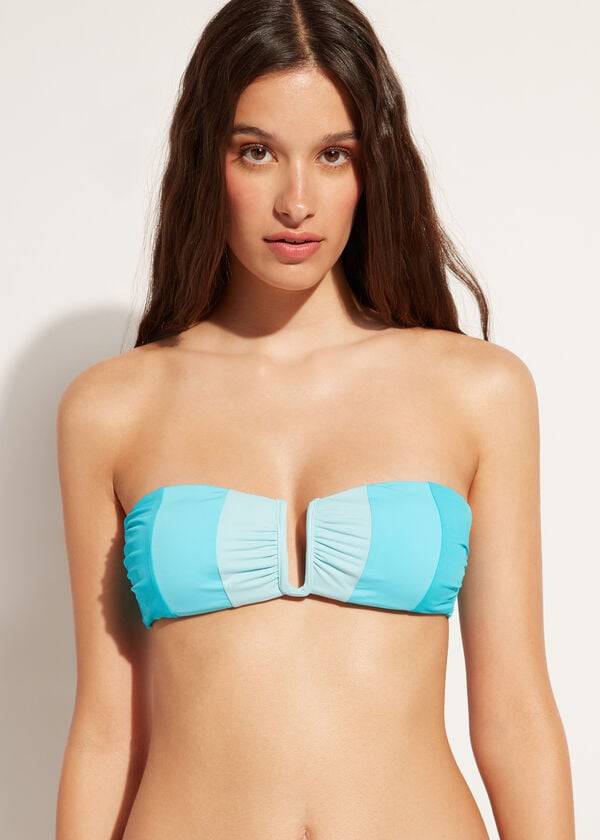 top bikini da donna calzedonia a fascia imbottita azzorre turchese