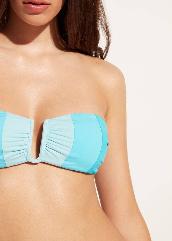 top bikini da donna calzedonia a fascia imbottita azzorre turchese