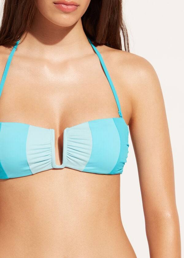 top bikini da donna calzedonia a fascia imbottita azzorre turchese