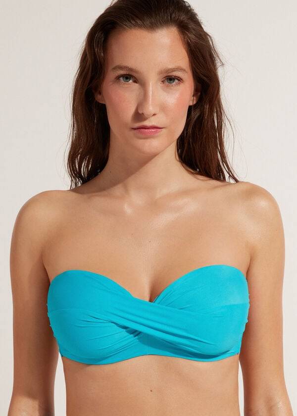 reggiseno bikini senza spalline imbottito a fascia da donna calzedonia color turchese