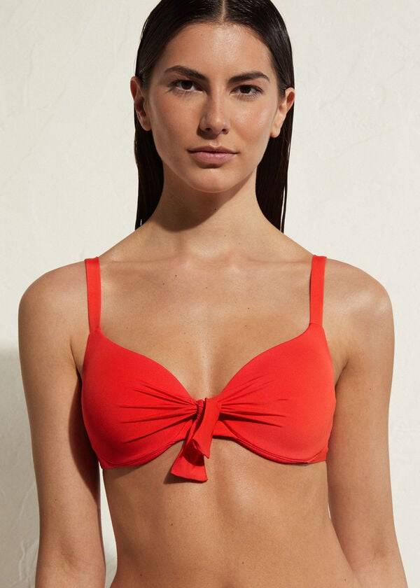 top bikini sexy ecologico imbottito push-up da donna calzedonia indonesia rosso