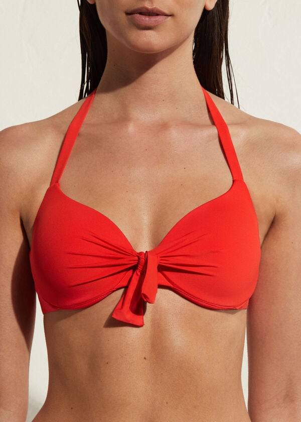 top bikini sexy ecologico imbottito push-up da donna calzedonia indonesia rosso