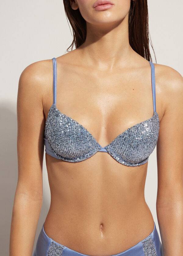 reggiseno bikini imbottito push-up cannes calzedonia da donna blu