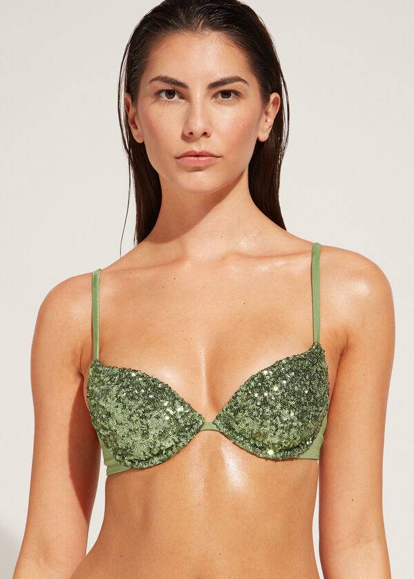 calzedonia padded push-up cannes rosa womens bikini tops green