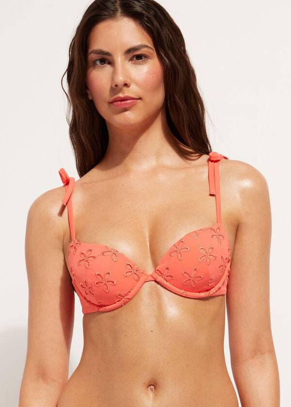 top bikini corfù push-up imbottito calzedonia da donna color corallo arancione