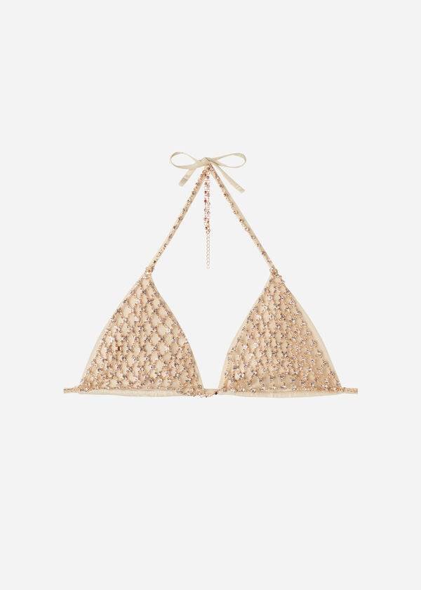 calzedonia rhinestone triangle string luxor bikini top da donna oro