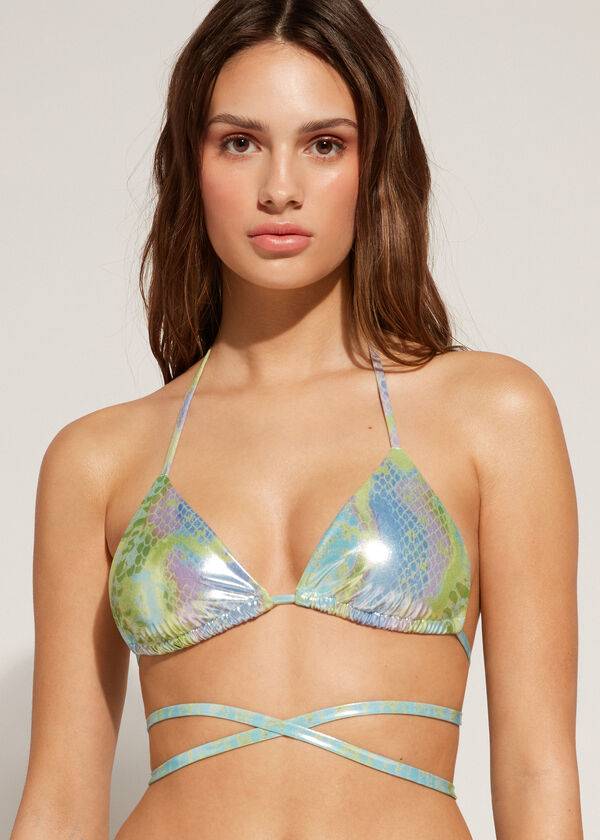 reggiseno bikini las palmas con perizoma a triangolo e motivo a serpente calzedonia da donna colore verde