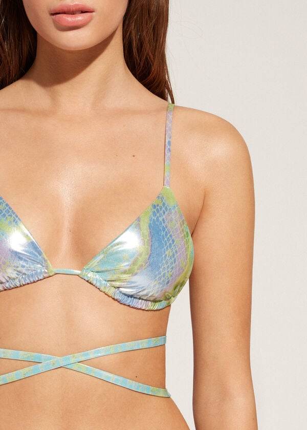 reggiseno bikini las palmas con perizoma a triangolo e motivo a serpente calzedonia da donna colore verde