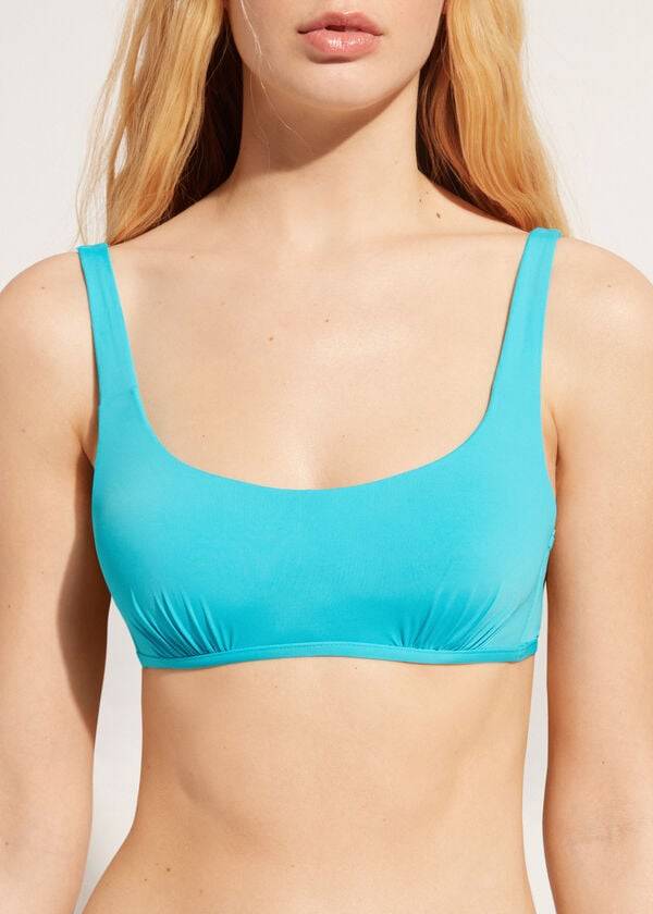 top bikini da donna in stile canotta calzedonia color turchese e verde indonesia